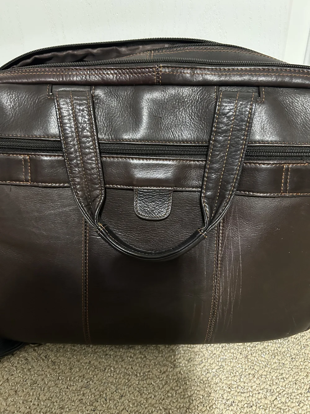 Samsonite leather top loader laptop carry on satchel briefcase dark brown